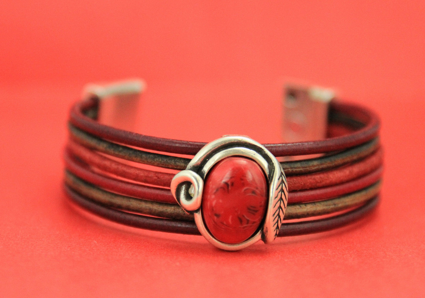 FS0380>>MADE IN EUROPE zamak slider with cabochon, slider for 20mm flat cord, 20mm cord slider, flat cord zamak leaf slider Qty1