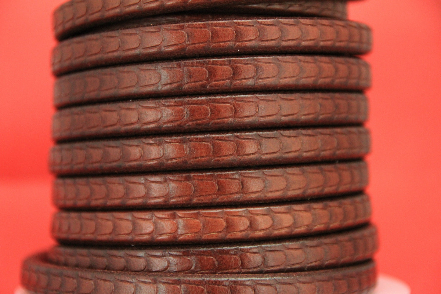 MADE IN SPAIN 8" licorice leather cord, 10x6.6mm reptil skin pattern licorice cord, embossed tobacco licorice cord (694/10/26)