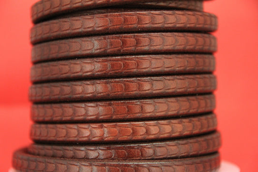 MADE IN SPAIN 8" licorice leather cord, 10x6.6mm reptil skin pattern licorice cord, embossed tobacco licorice cord (694/10/26)