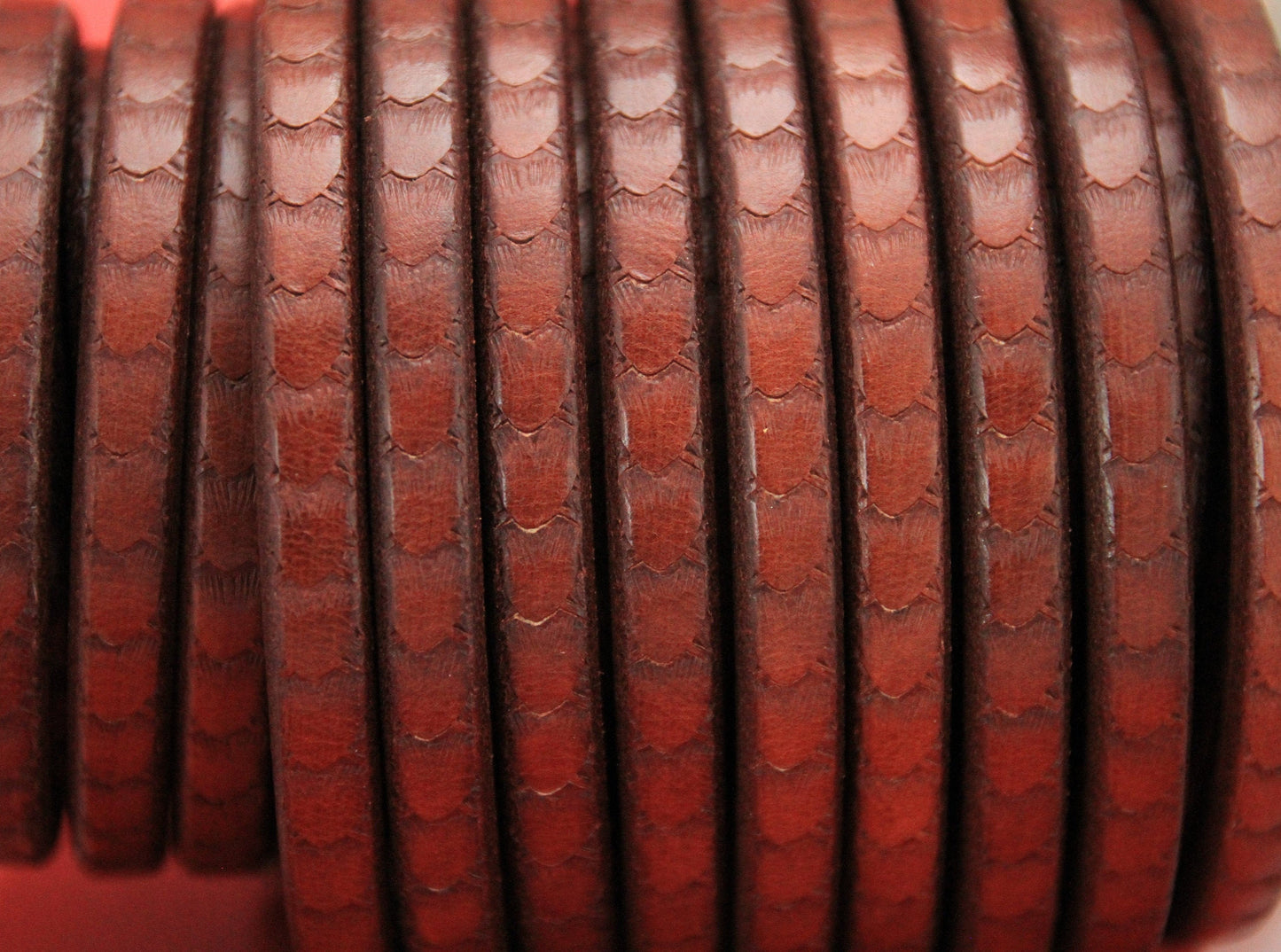 MADE IN SPAIN 8" licorice leather cord, 10x6.6mm heart pattern licorice cord, embossed tobacco licorice cord (431/10/26)