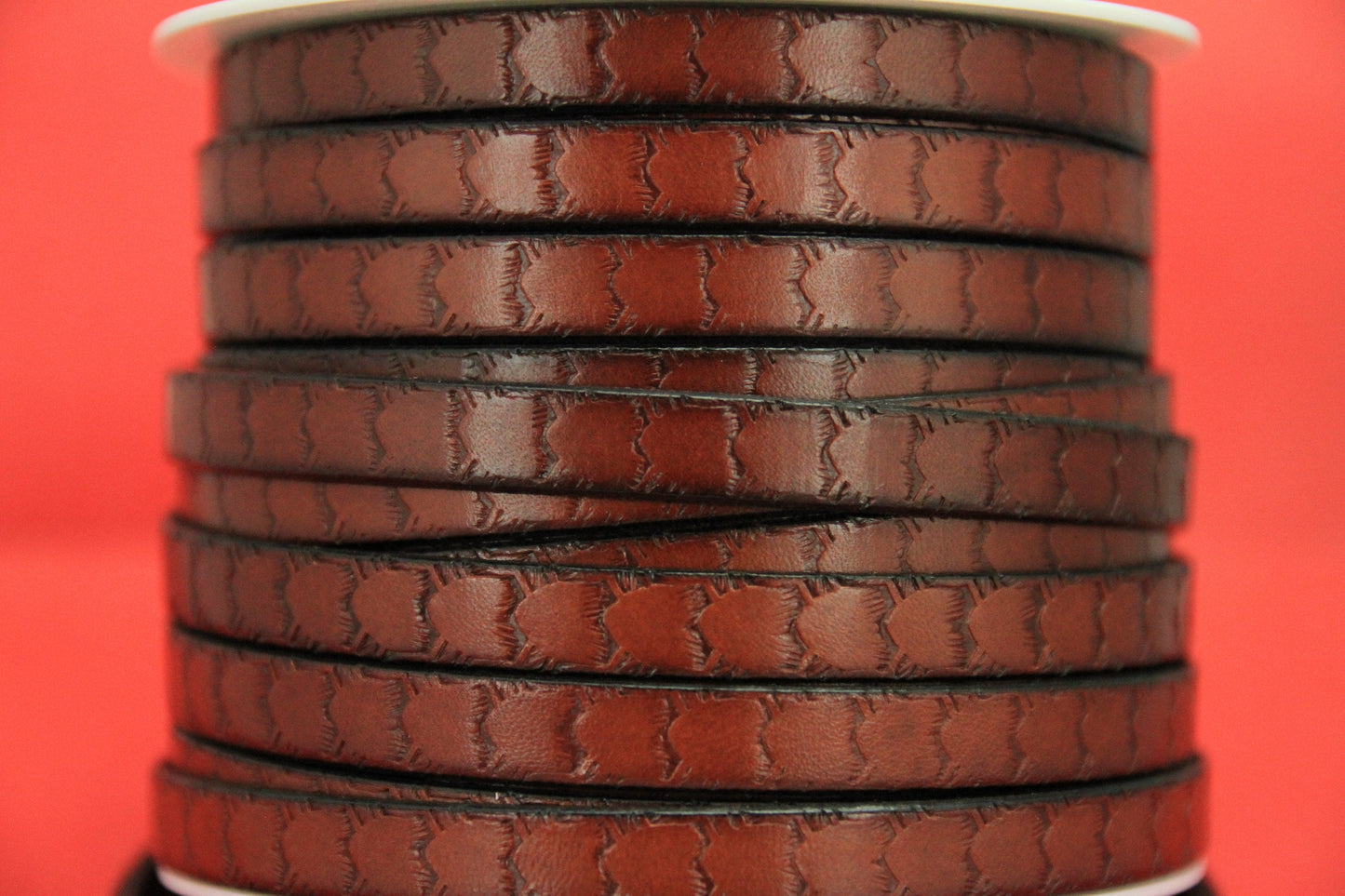 MADE in EUROPE 24" flat leather cord, 10mm leather cord, cognac embossed leather cord (704/10/26)