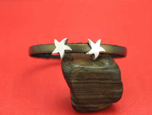 FS0374>>MADE in EUROPE 4 zamak star sliders, silver starfish slider, 5mm flat cord sliders Qty4