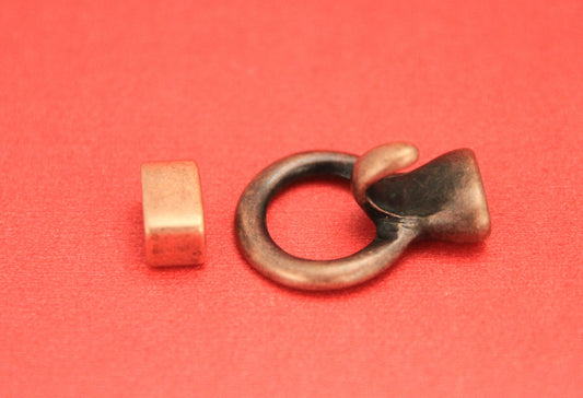 RC0128>>MADE IN EUROPE zamak hook clasp with loop maker slider, copper hook clasp for 5mm round cord, hook and loop clasp, (6572/5)Qty1