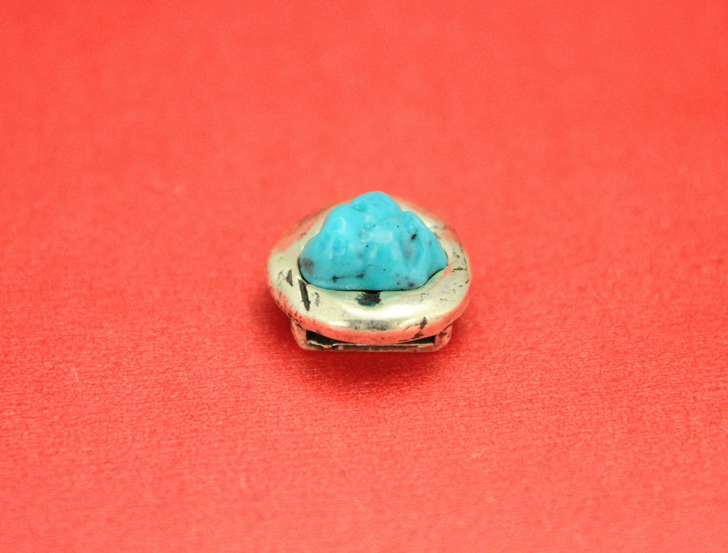 FS0376 >>MADE in EUROPE zamak turquoise slider, 13mm leather cord turquoise slider, zamak turquoise cabochon slider Qty1