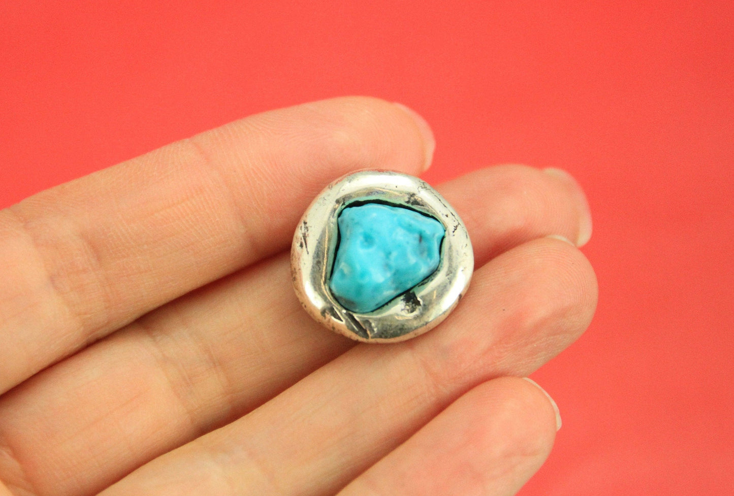 FS0376 >>MADE in EUROPE zamak turquoise slider, 13mm leather cord turquoise slider, zamak turquoise cabochon slider Qty1