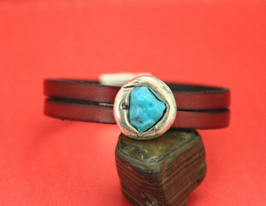 FS0376 >>MADE in EUROPE zamak turquoise slider, 13mm leather cord turquoise slider, zamak turquoise cabochon slider Qty1