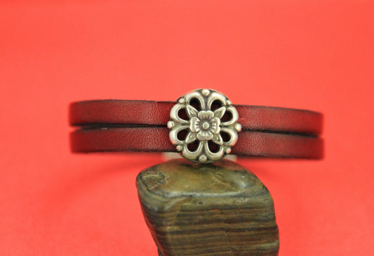FS0378>>MADE in EUROPE  2 zamak engraved sliders, 13mm flat leather cord zamak floral slider (76306/13) qty2