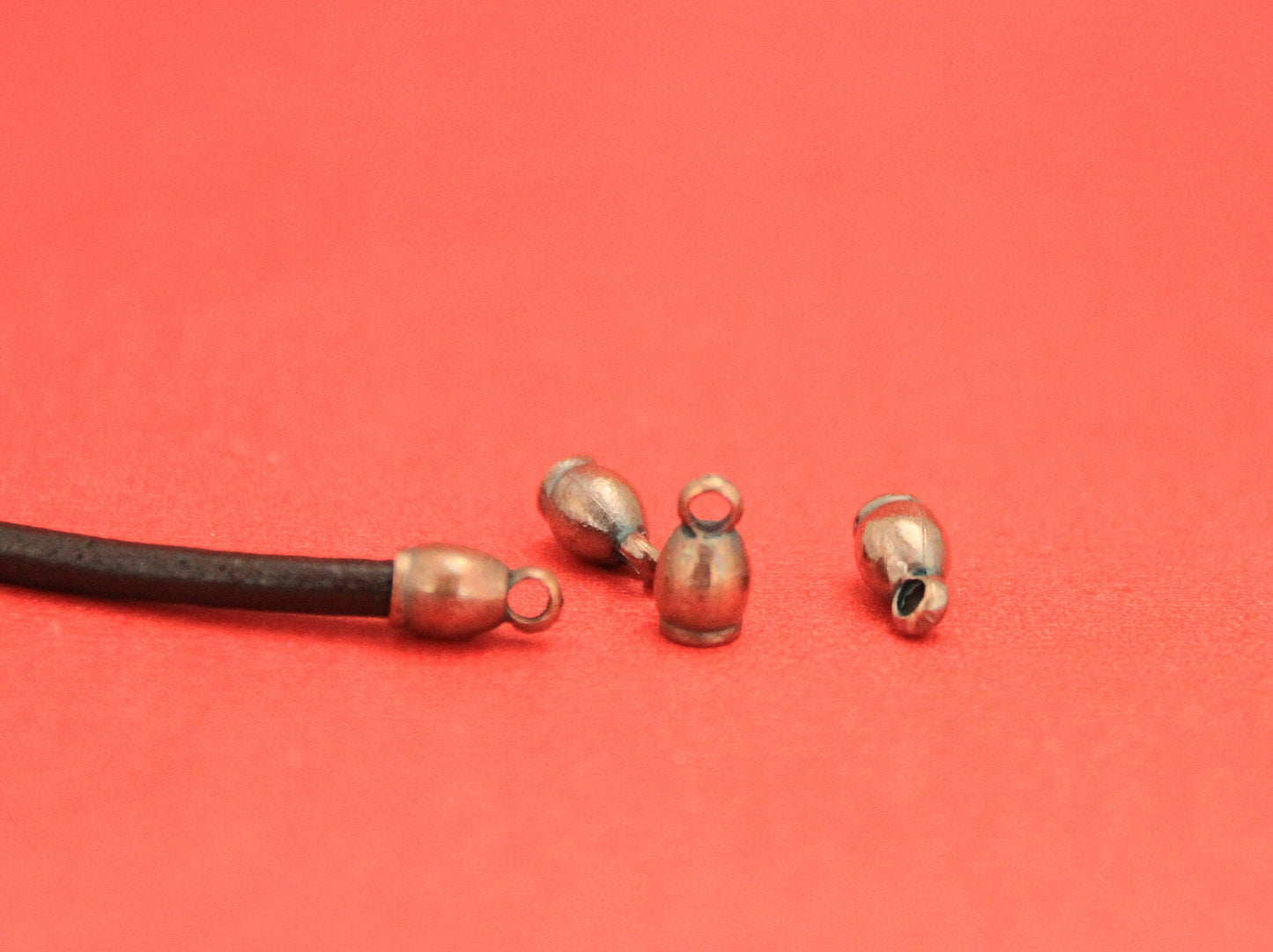 6/5 MADE IN EUROPE 10 copper cord ends, 3.5mm round leather cord ends, copper cord ends (X5036AC) Qty10