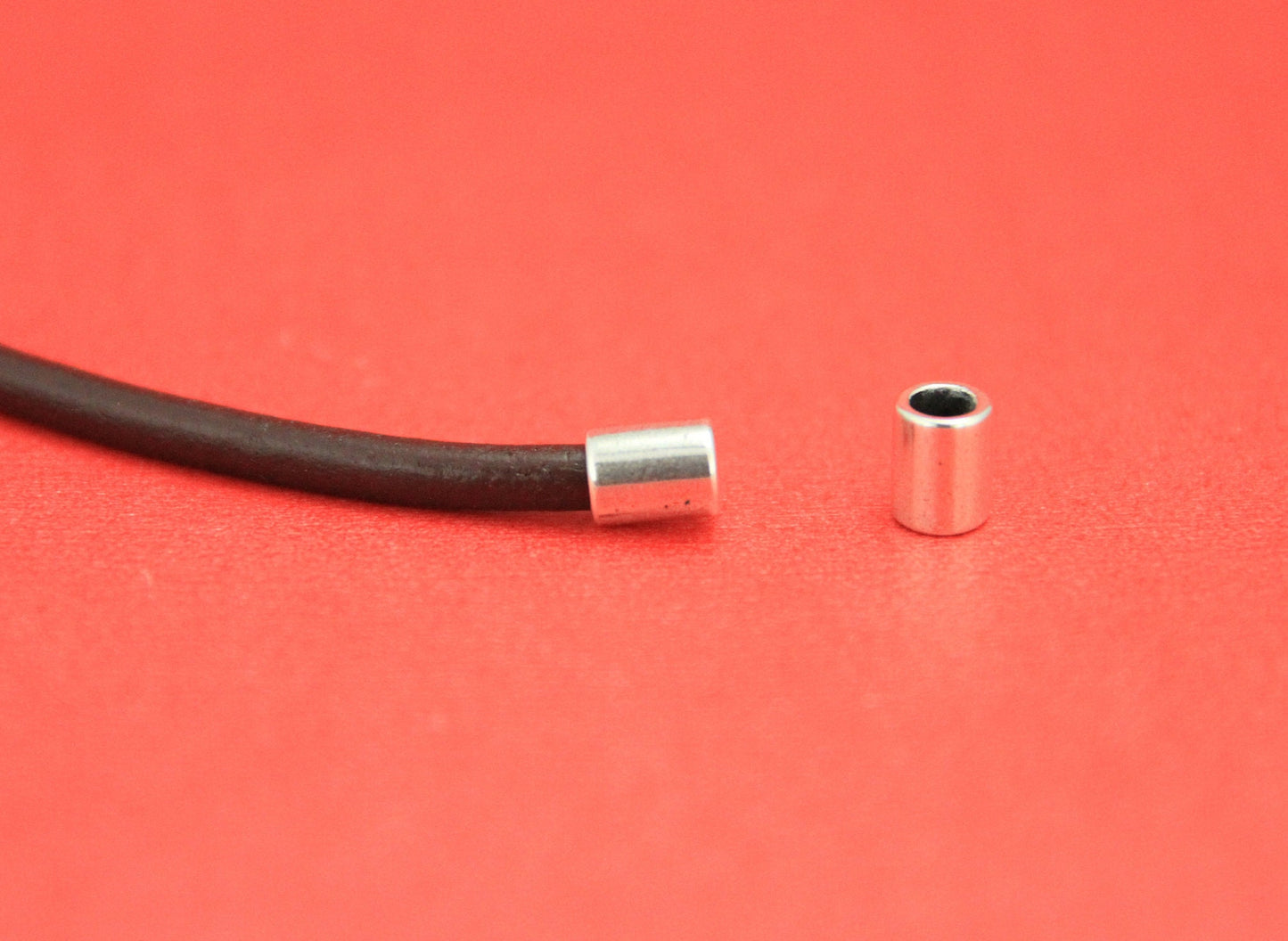 6/8 MADE IN EUROPE 4 silver cord end caps, 3.5mm round leather cord ends, silver cord ends (Ablz164S) Qty4