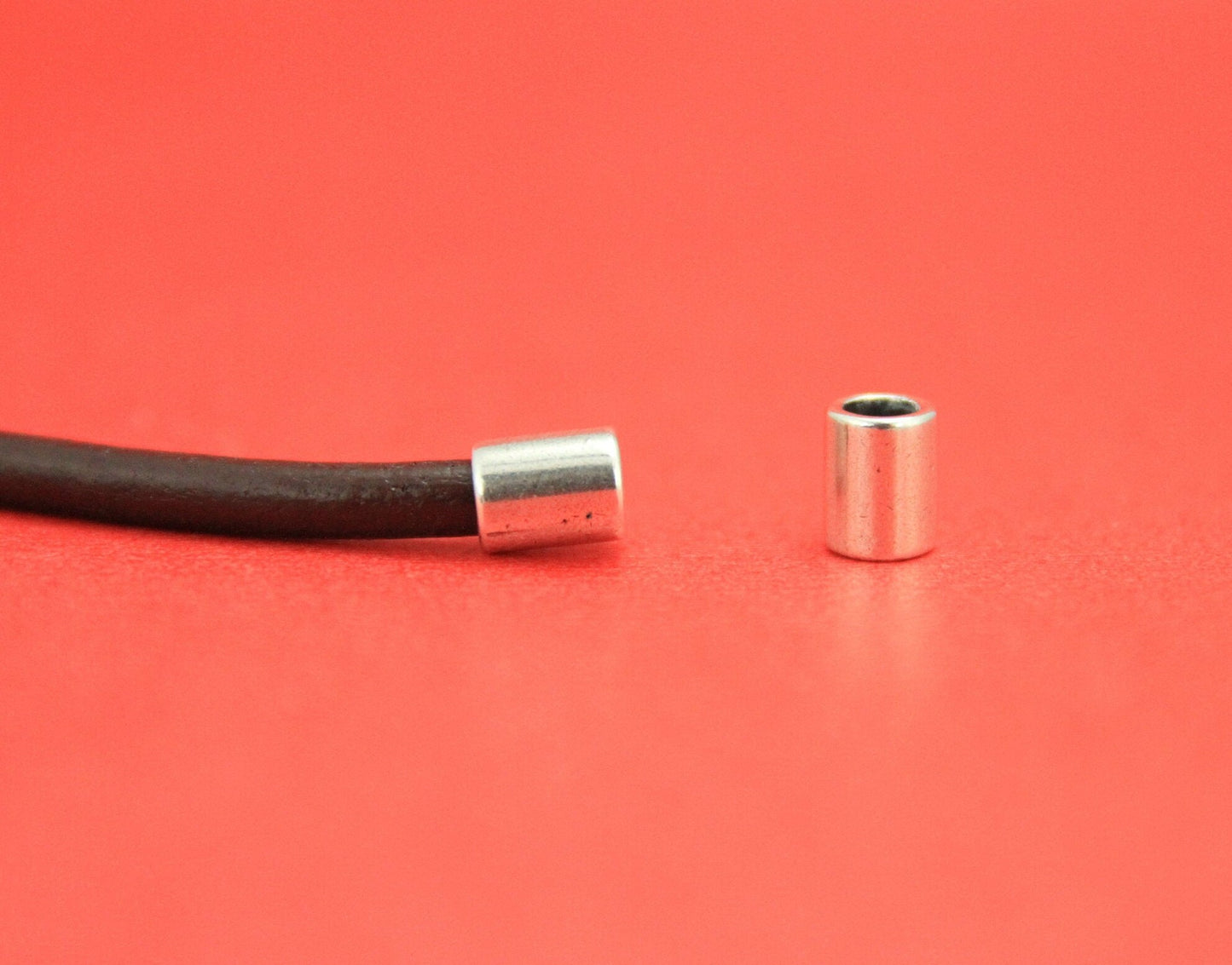 6/8 MADE IN EUROPE 4 silver cord end caps, 3.5mm round leather cord ends, silver cord ends (Ablz164S) Qty4