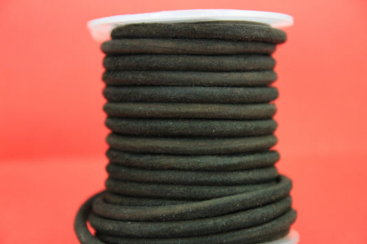 MADE IN EUROPE 2 feet (24"-60cm) vintage black round leather cord, 5mm round distressed black leather cord (SER5VBLK)