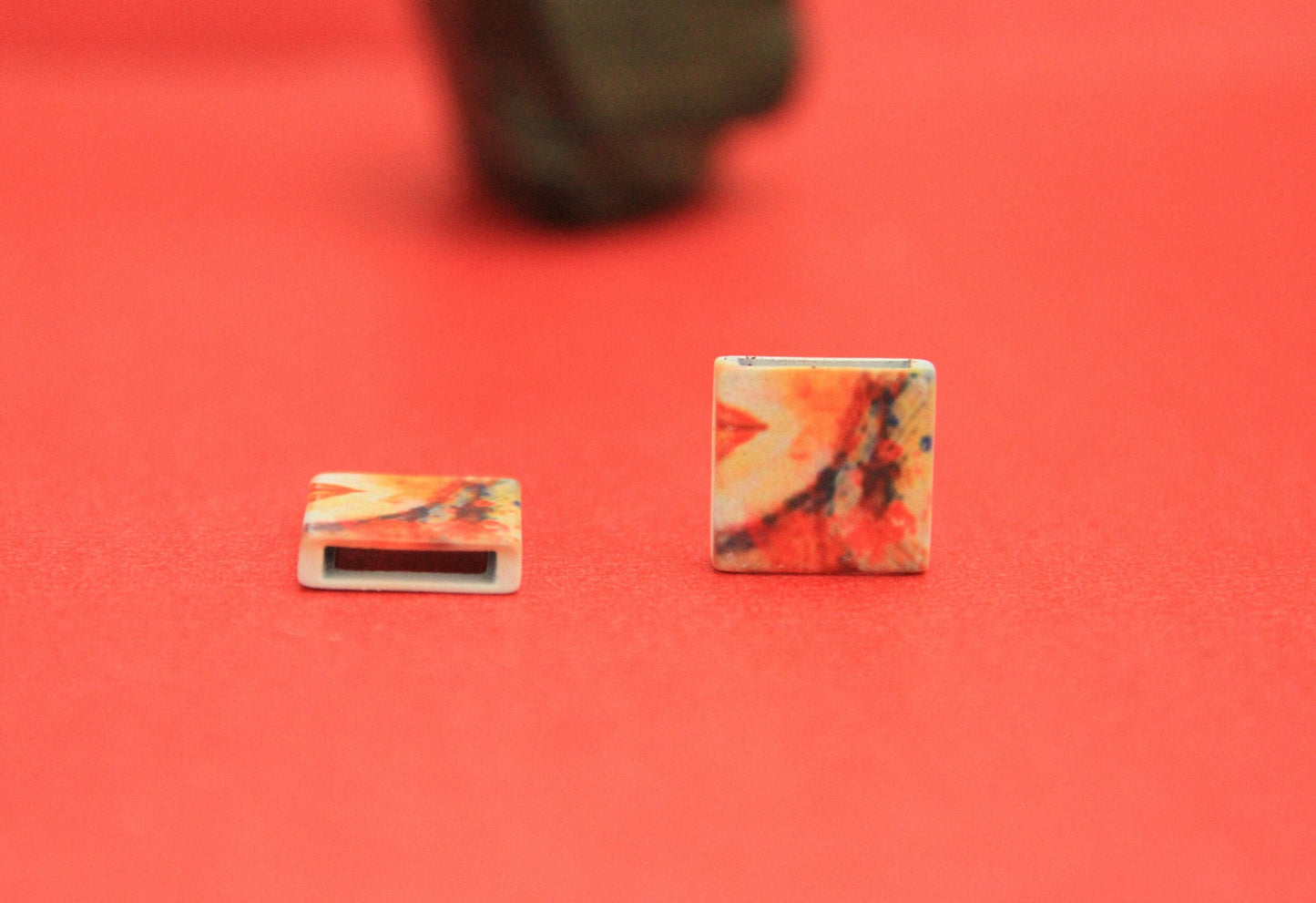 FS0402>> MADE IN EUROPE 2 acrylic square sliders, slider for flat cord, 10mm flat cord slider, Qty2