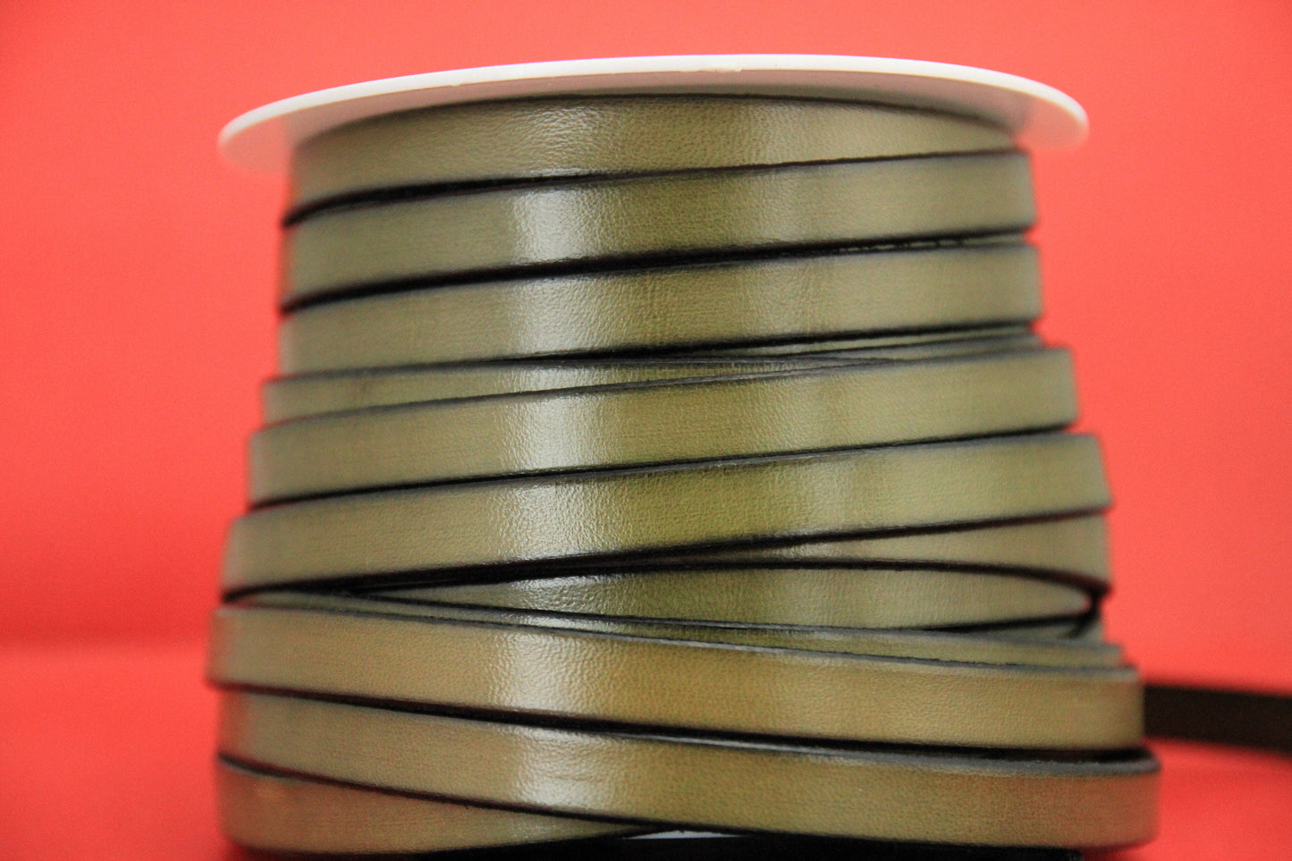 MADE in EUROPE 24" of olive green genuine leather cord, flat 10mm leather cord, 10x2mm olive green leather cord (221/10/43)