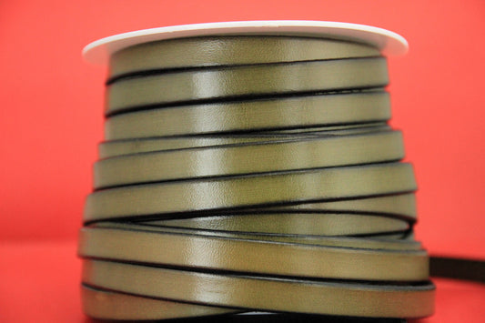 MADE in EUROPE 24" of olive green genuine leather cord, flat 10mm leather cord, 10x2mm olive green leather cord (221/10/43)