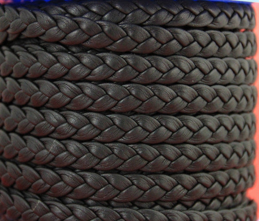 MADE IN SPAIN 24"  flat braided leather cord, jewelry cord, black braided cord (TRP10neg)