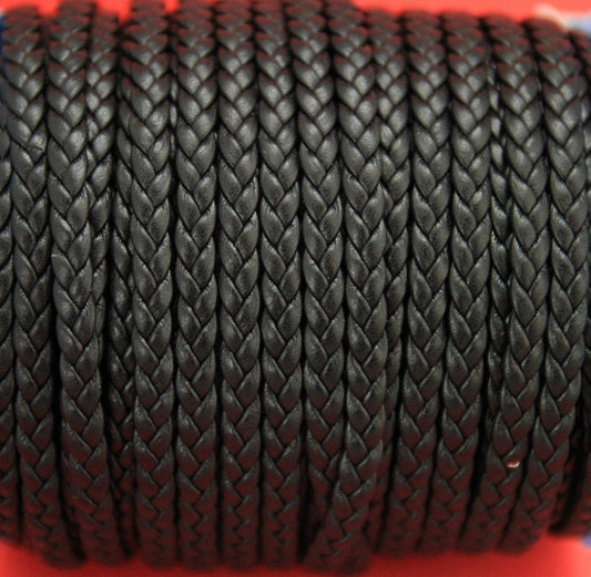 MADE IN SPAIN 24"  5mm flat braided leather cord, 5mm black braided leather cord