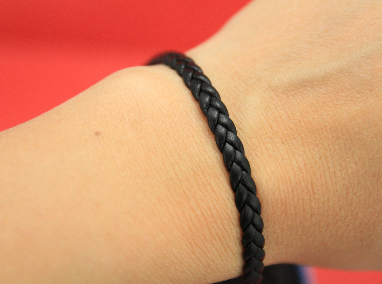 MADE IN SPAIN 24"  5mm flat braided leather cord, 5mm black braided leather cord
