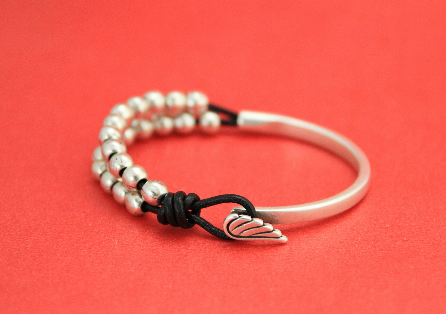 B0082>>MADE in EUROPE zamak angel wing half bracelet, silver half bracelet, zamak half cuff, Qty 1