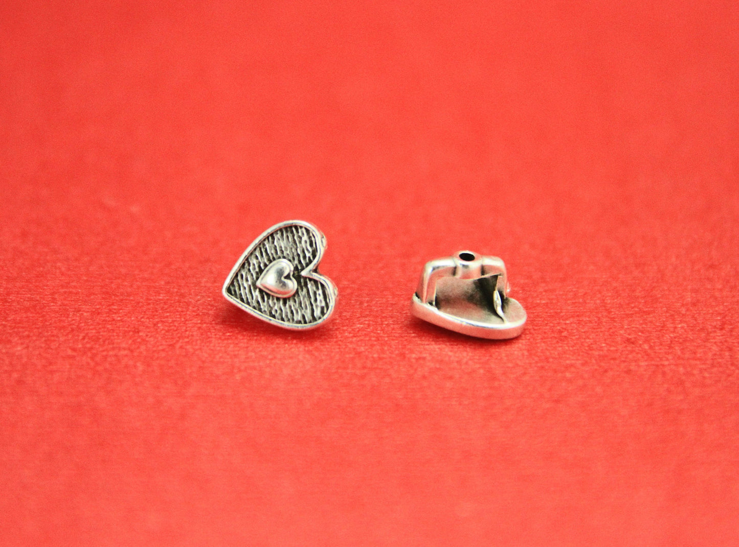FS0422>>MADE in EUROPE 2 crimpable heart sliders for 5mm cord, flat cord heart crimp slider, silver heart slider, qty2