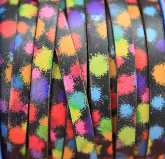 MADE in EUROPE 24'' multi color flat leather cord, 10mm flat leather cord, 10mm printed leather cord
