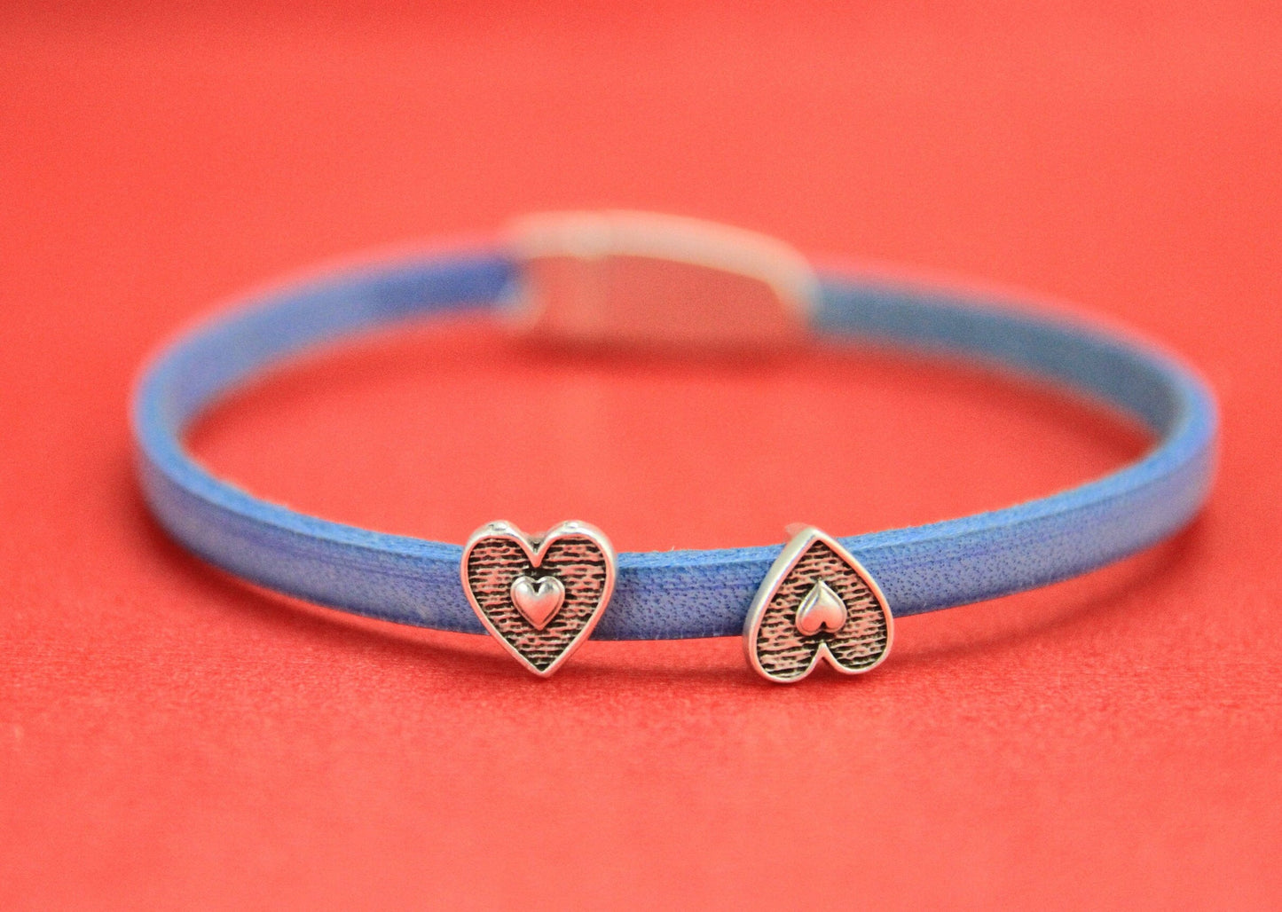 FS0422>>MADE in EUROPE 2 crimpable heart sliders for 5mm cord, flat cord heart crimp slider, silver heart slider, qty2