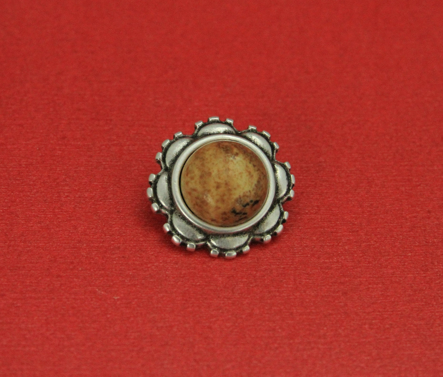 FS0447>>MADE IN EUROPE zamak flower slider with natural gemstone, 10mm flat cord slider with natural stone cabochon, Qty1