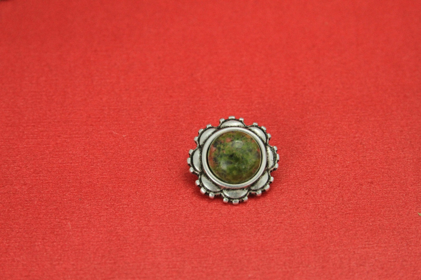 FS0447>>MADE IN EUROPE zamak flower slider with natural gemstone, 10mm flat cord slider with natural stone cabochon, Qty1
