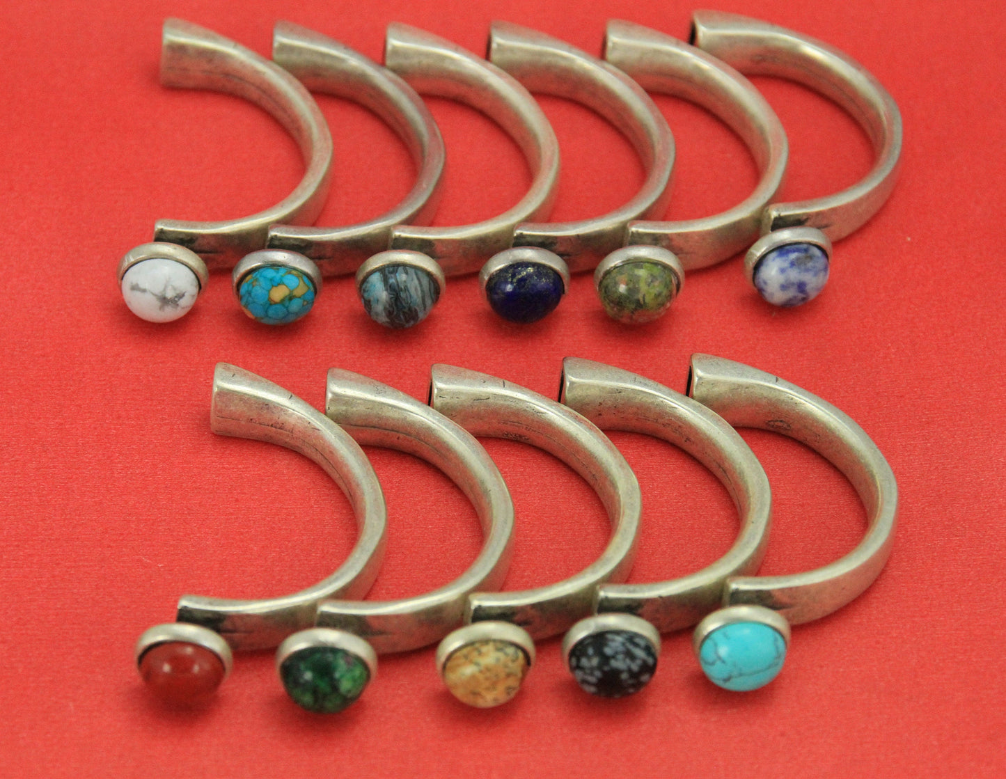B0089>>MADE in EUROPE zamak half bracelet with gemstone, 5mm cord half bracelet with natural gemstone cabochon
