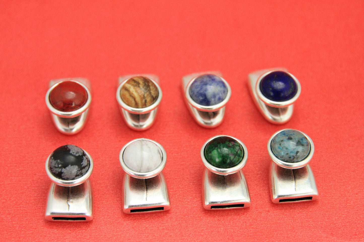FC0337>>MADE in EUROPE zamak gemstone button clasp with loop maker slider, 10mm flat cord button clasp with natural gemstone, Qty1 set