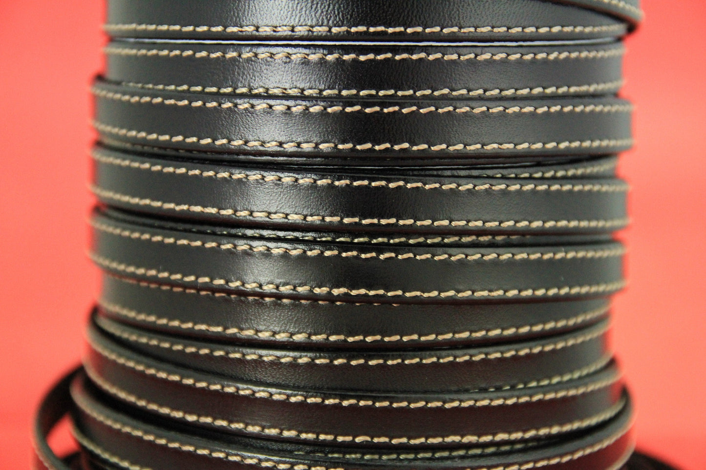 MADE IN SPAIN 24" flat stitched leather cord, black 10mm flat leather cord, 10mm stitched leather cord (240/10/01)