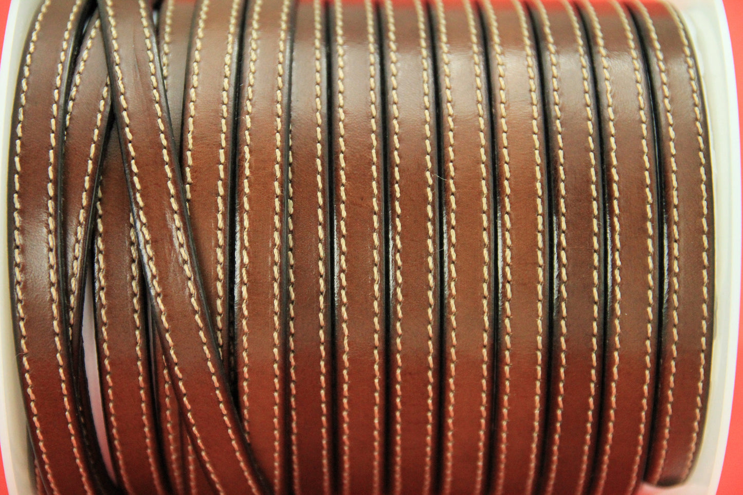 MADE IN SPAIN 24" flat stitched leather cord, brown 10mm flat leather cord, 10mm stitched leather cord (240/10/37)