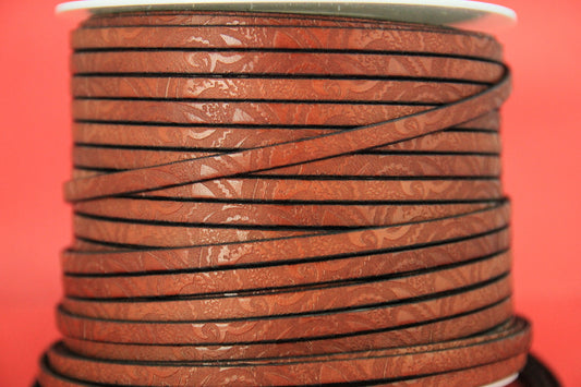 MADE in EUROPE 24'' flat 5mm engraved leather cord, 5mm flat leather cord, 5mm embossed leather cord (503/05/26)