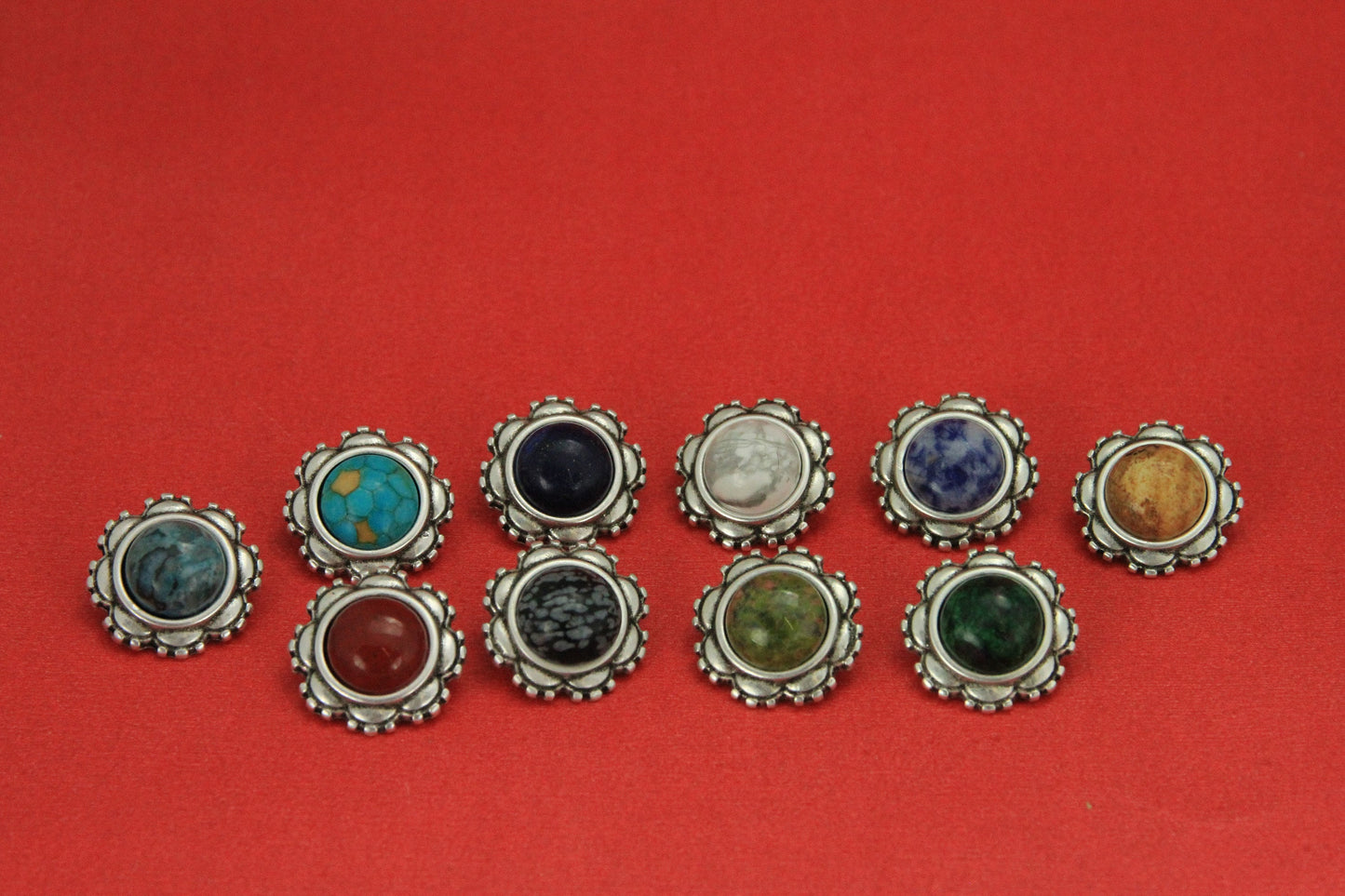 FS0447>>MADE IN EUROPE zamak flower slider with natural gemstone, 10mm flat cord slider with natural stone cabochon, Qty1