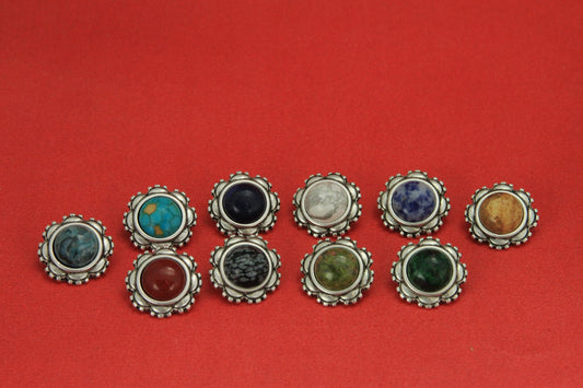 FS0447>>MADE IN EUROPE zamak flower slider with natural gemstone, 10mm flat cord slider with natural stone cabochon, Qty1