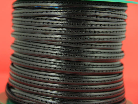 MADE in EUROPE 1 yard of 5mm black stitched leather cord, genuine leather 5mm stitched strip, black flat leather cord (MARF5BLST)