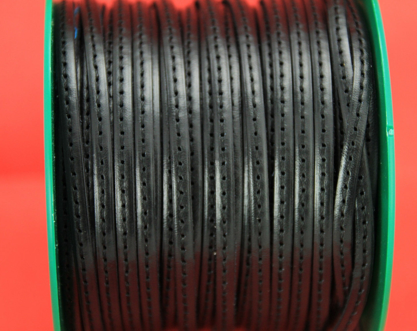 MADE in EUROPE 1 yard of 5mm black stitched leather cord, genuine leather 5mm stitched strip, black flat leather cord (MARF5BLST)