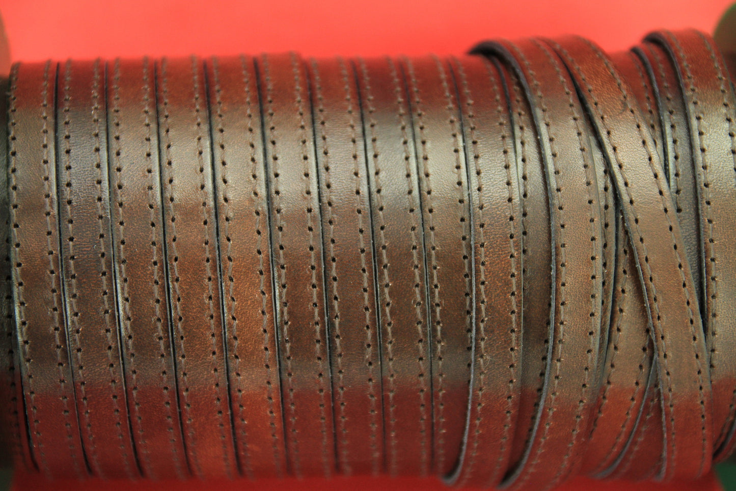 MADE IN SPAIN 24" flat stitched leather cord, brown 10mm flat leather cord, 10mm stitched leather cord (MARF10BRNATST)
