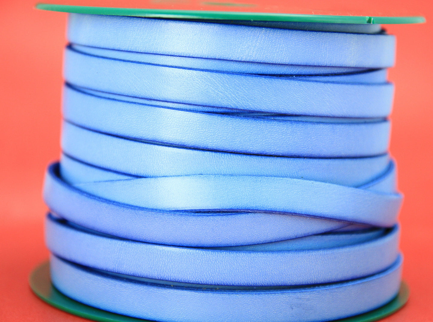 MADE IN SPAIN 24" light blue 10mm flat leather cord, 10mm light blue leather cord (MARF10BJ)