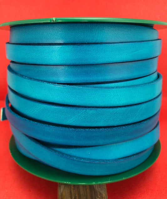 MADE in EUROPE 24" flat leather cord, 10mm turquoise leather cord, genuine leather cord (MARF10TURINT)