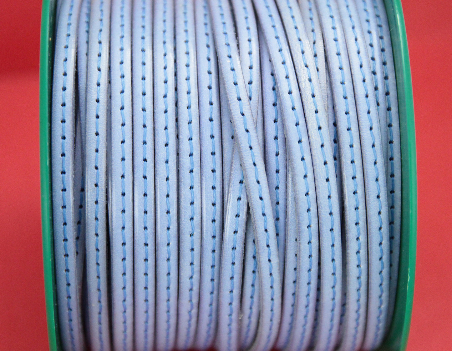 MADE in EUROPE 1 yard of 5mm flat stitched leather cord, genuine leather 5mm stitched strip,(MARF5VIOLPST)