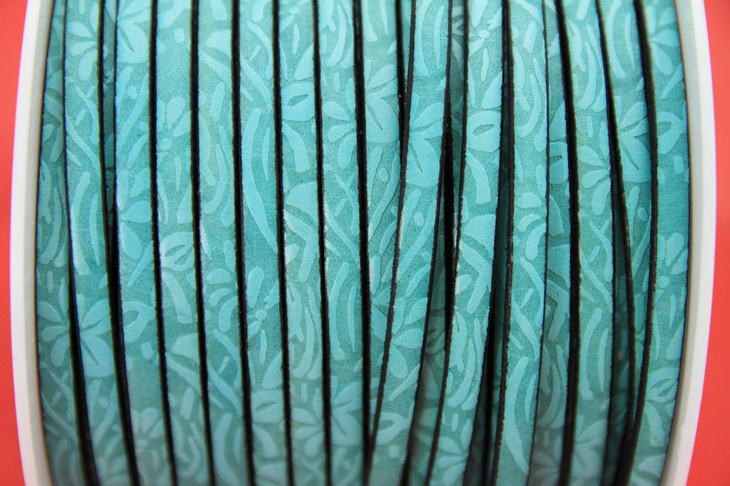 MADE in EUROPE 24'' flat 5mm floral engraved leather cord, 5mm flat leather cord, 5mm embossed leather cord(509/05/20)