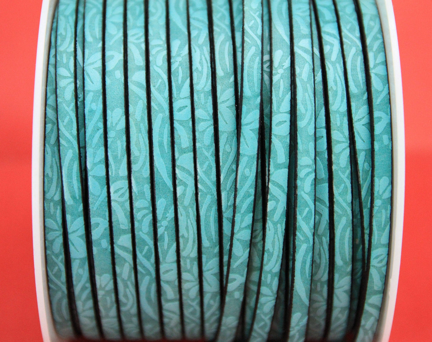 MADE in EUROPE 24'' flat 5mm floral engraved leather cord, 5mm flat leather cord, 5mm embossed leather cord(509/05/20)