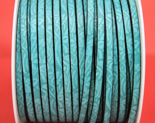 MADE in EUROPE 24'' flat 5mm floral engraved leather cord, 5mm flat leather cord, 5mm embossed leather cord(509/05/20)