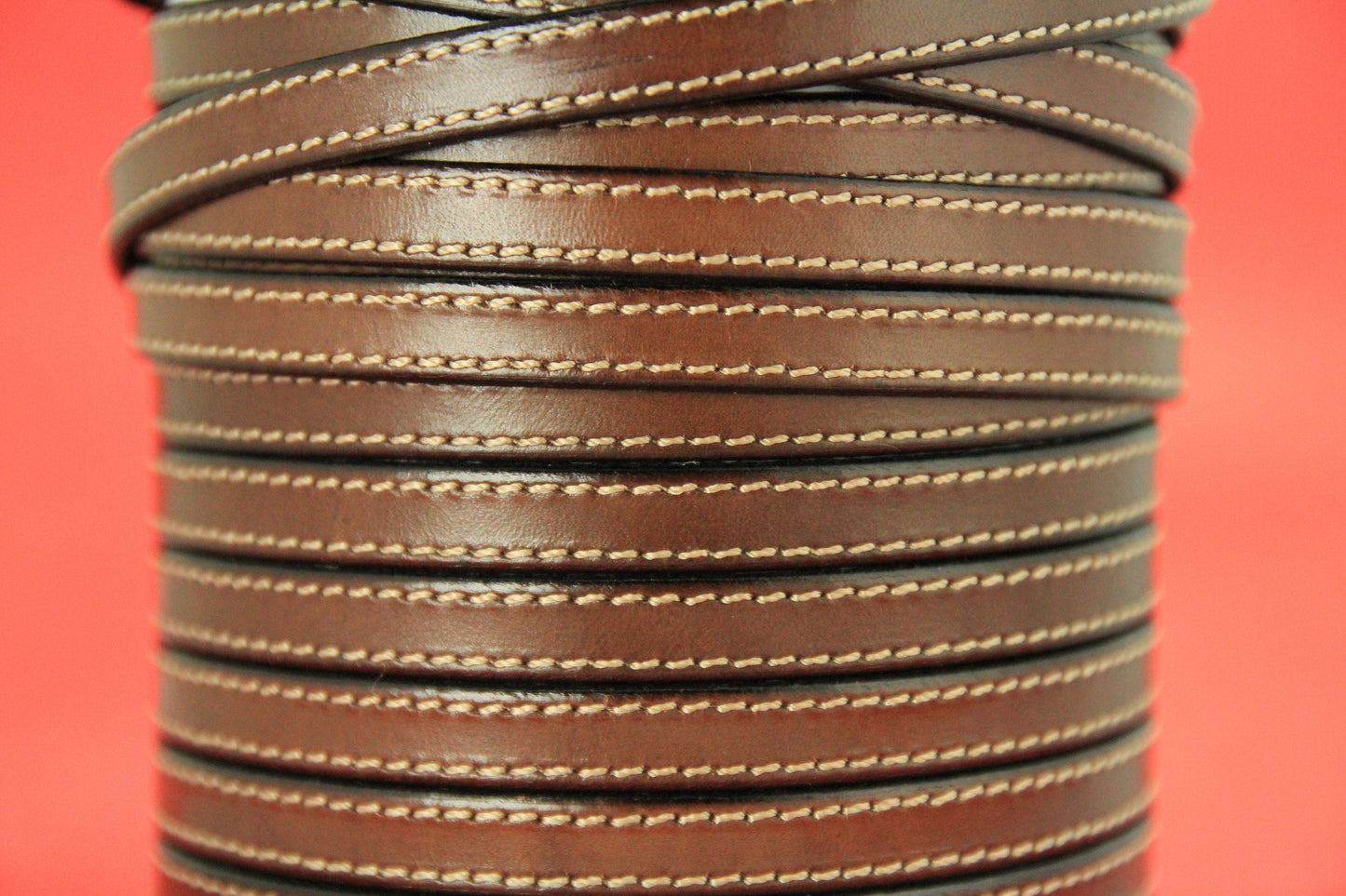 MADE IN SPAIN 24" flat stitched leather cord, brown 10mm flat leather cord, 10mm stitched leather cord (240/10/37)