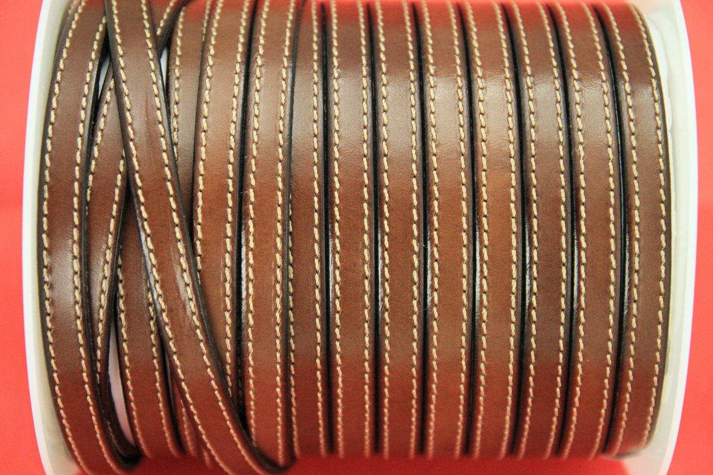 MADE IN SPAIN 24" flat stitched leather cord, brown 10mm flat leather cord, 10mm stitched leather cord (240/10/37)