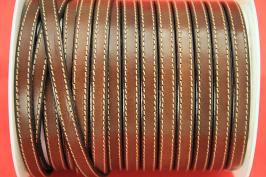 MADE IN SPAIN 24" flat stitched leather cord, brown 10mm flat leather cord, 10mm stitched leather cord (240/10/37)