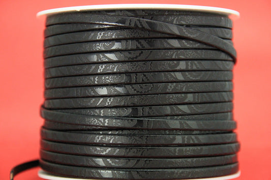 MADE in EUROPE 24'' flat 5mm engraved leather cord, 5mm flat leather cord, 5mm embossed leather cord (503/05/01)