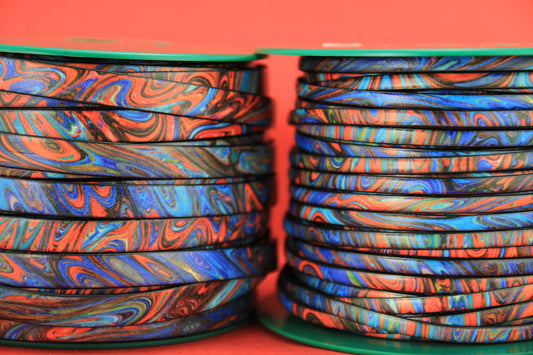 MADE in EUROPE 24'' multi color leather cord, 5mm and 10mm flat leather cord, flat multicolor leather cord (MARF10OCTUR)
