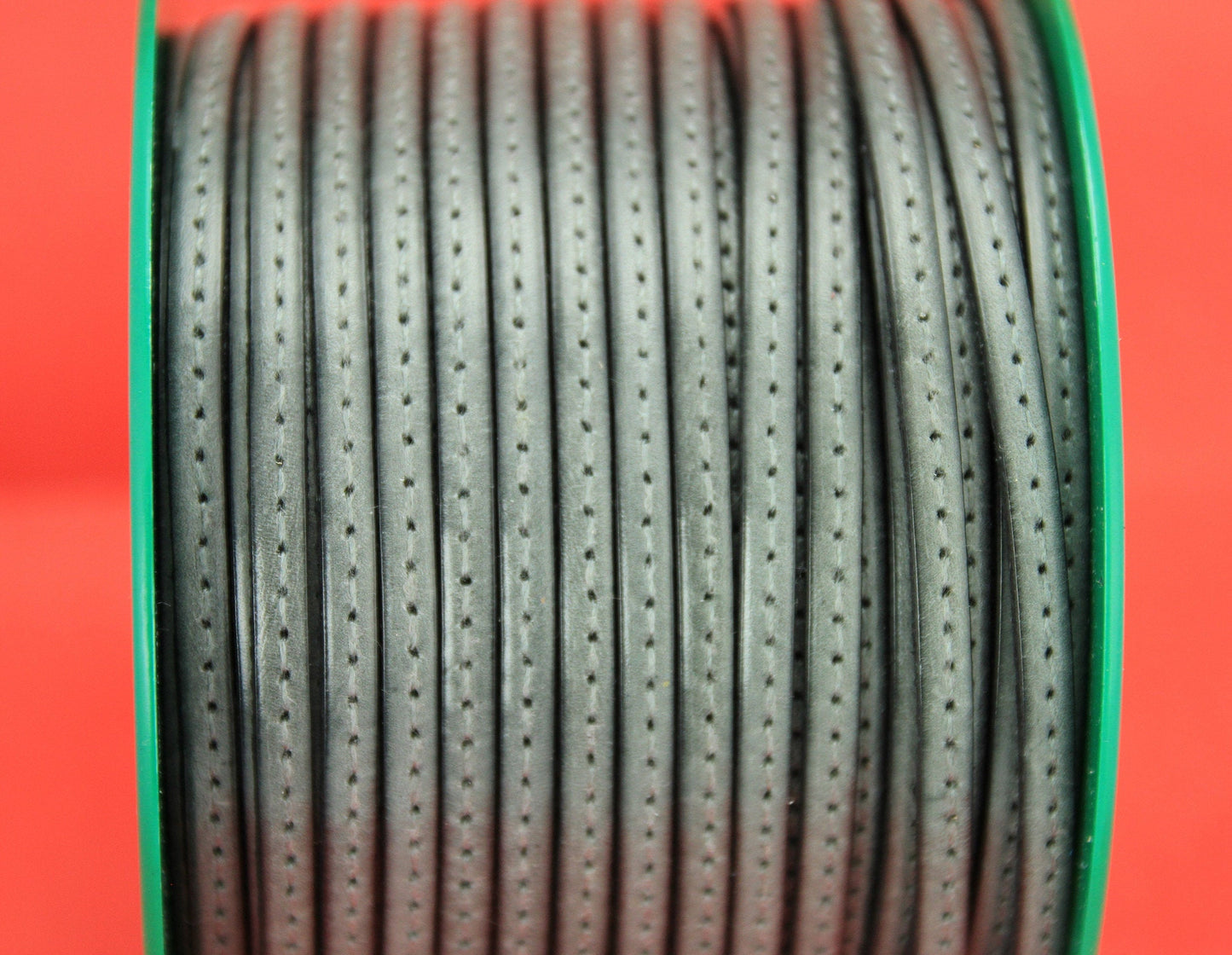 MADE in EUROPE 1 yard of 5mm grey stitched leather cord, genuine leather 5mm stitched strip, grey flat leather cord (MARF5GRST)