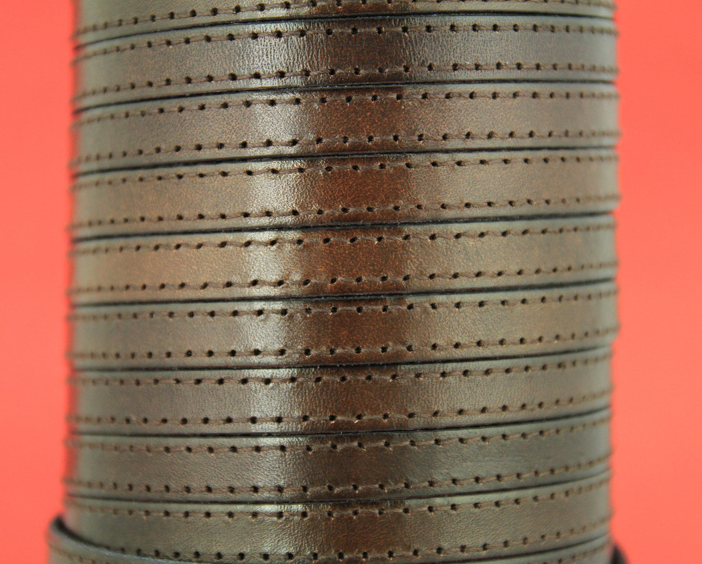 MADE IN SPAIN 24" flat stitched leather cord, brown 10mm flat leather cord, 10mm stitched leather cord (MARF10BRNATST)